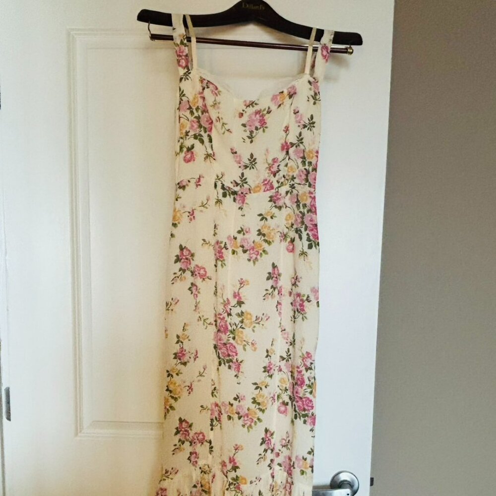 Reformation White Pink Floral Maxi Dress with Lace Details Size 0 (XS) - Picture 3 of 9